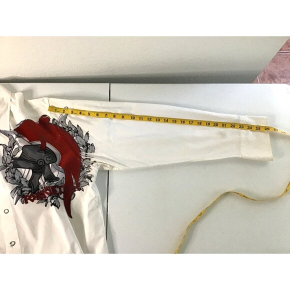 Mens Toku White Long Sleeve Button-Up Shirt With Red & Black Graphic Design Size - Picture 5 of 8